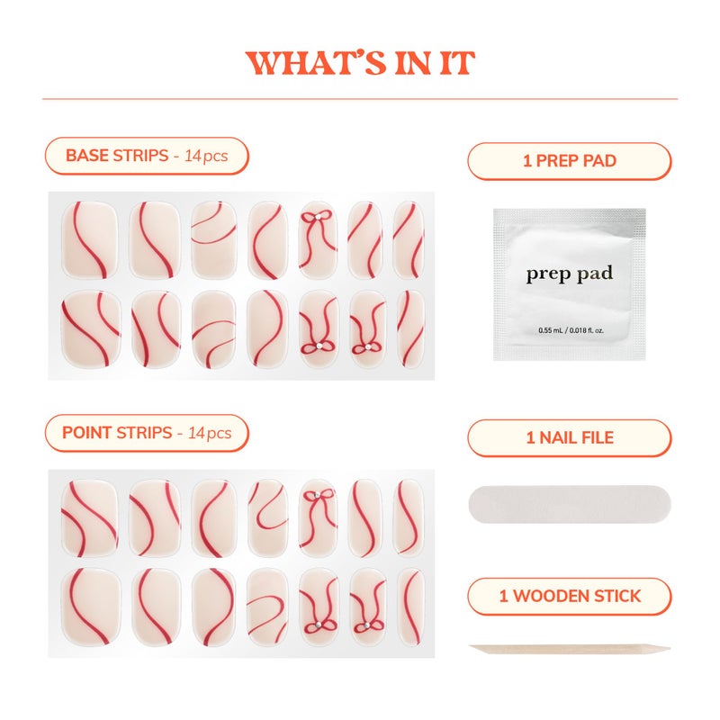 Heyhae Semi Cured Gel Nail Strips | No LED Lamp Needed | Holiday, Red, Neutral | Easy Apply & Remove, Salon Quality | Includes 28 Strips, 1 Prep Pad, Nail File & Wooden Stick - Image 3